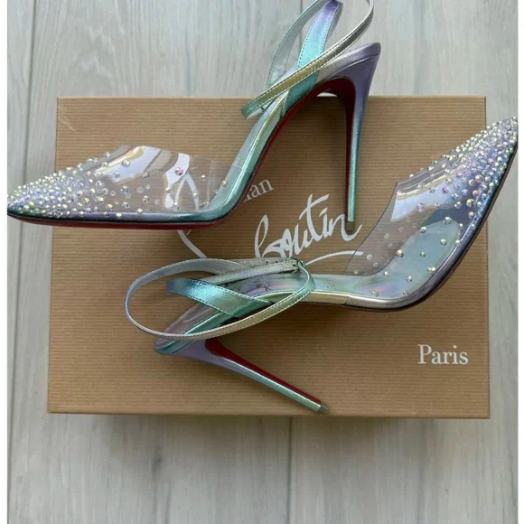 Christian Louboutin Blue D'Orsay Heels with Glitter Embellishments - Picture 15 of 15